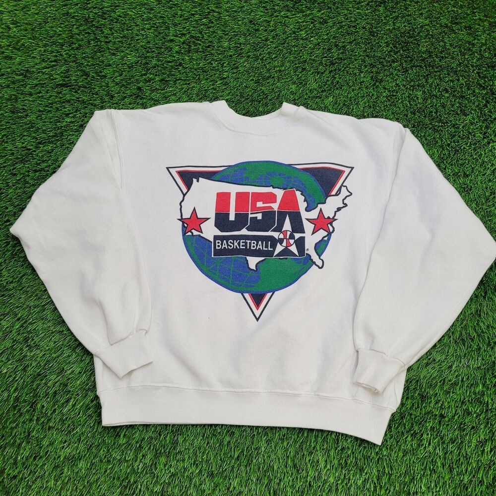 Vintage 90s Basketball Cropped Sweatshirt Medium 23x22 White
